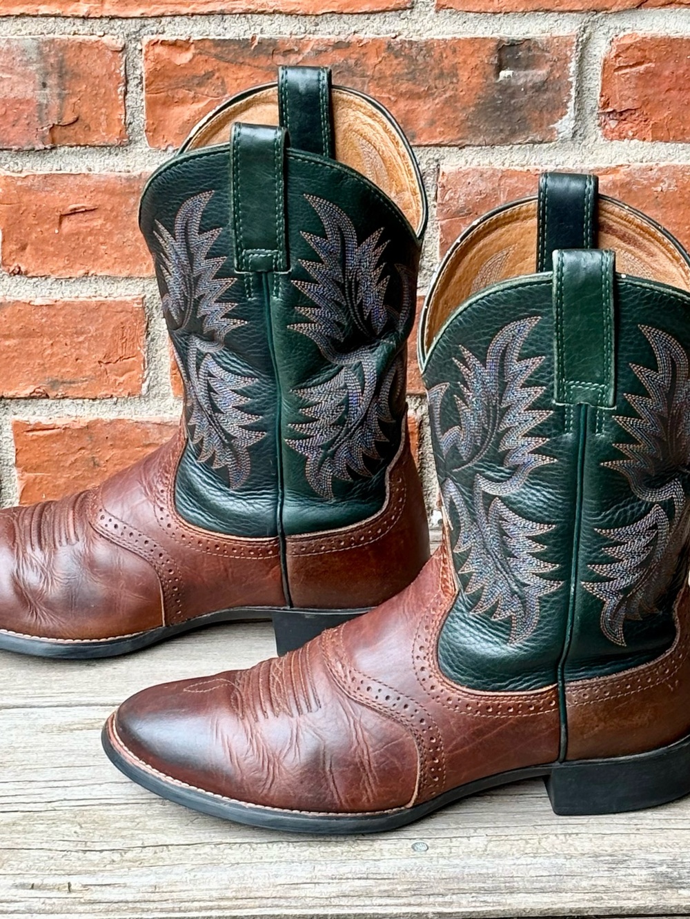 Ariat Heritage Stockman Brown Green 34928 Western Cowboy Boots Sz 9.5D